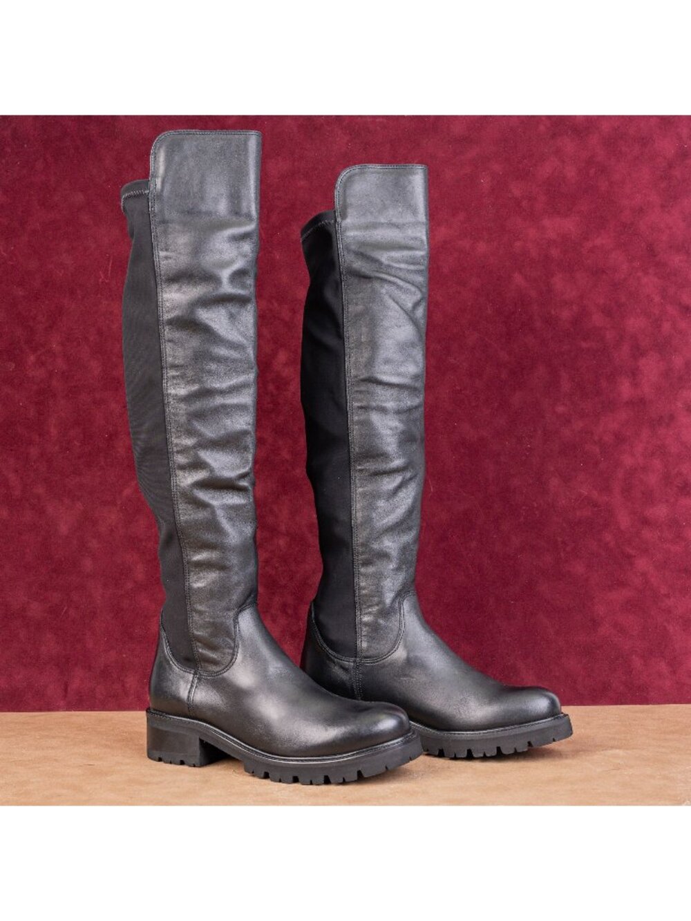 La Canadienne Women Catherine OTK Fashion Boho Black Leather Lug Boots sz 8.5